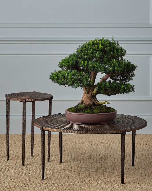 Currey & Company Unity Round Cast Aluminum Cocktail Table with Sculptural Concentric Relief Bronze Finish 4000-0257