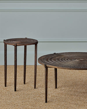 Currey & Company Unity Round Cast Aluminum Cocktail Table with Sculptural Concentric Relief Bronze Finish 4000-0257