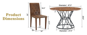 English Elm Table and Chair Set Walnut Round Dining for Four with Tufted Suede Seats W1151S04853