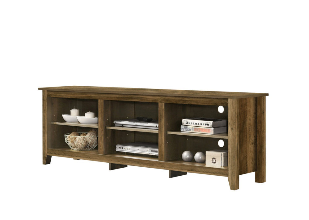 English Elm Tropea 58 Inch Open Shelf Media Console with Oak Finish and Cord Management Oak B2749P413249