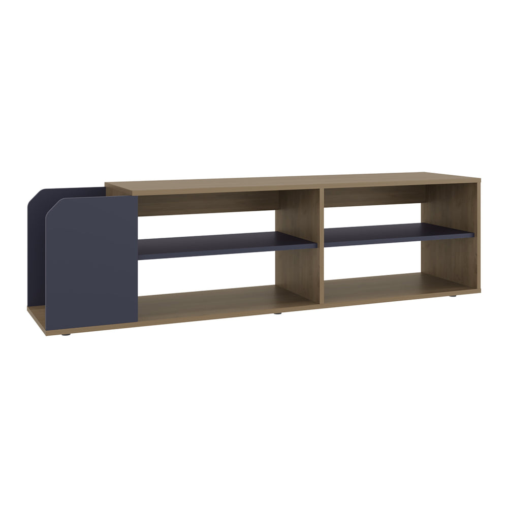 English Elm Solene Modern TV Stand with Open Shelves, Blue Walnut Finish, Durable Engineered Wood Media Console B070P391789