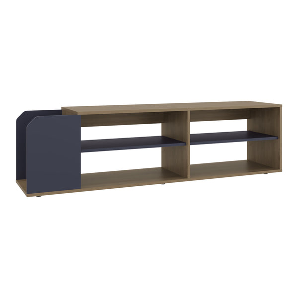 English Elm Solene Modern TV Stand with Open Shelves, Blue Walnut Finish, Durable Engineered Wood Media Console B070P391789