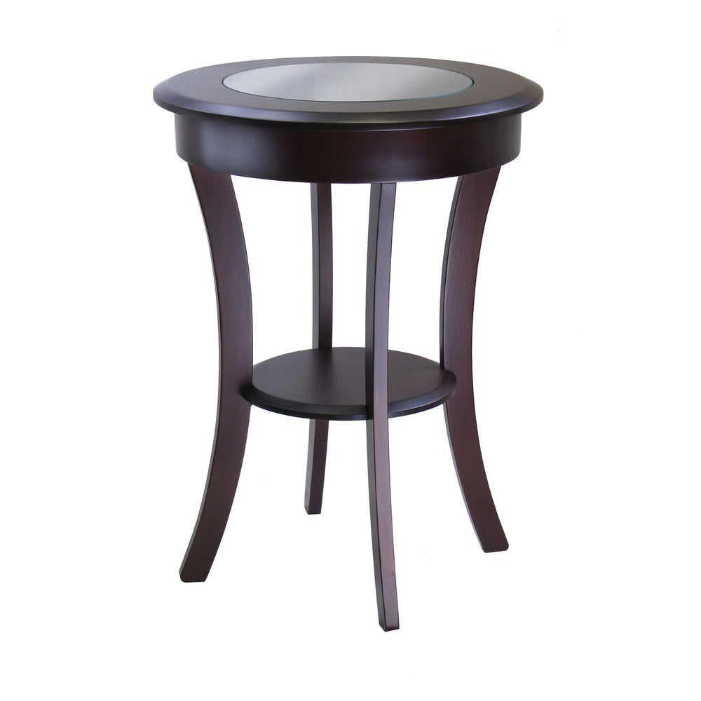 Winsome Wood Cassie Round Accent Table In Rich Cappuccino - Stylish Wood Design With Glass Top & Curved Legs Cappuccino Solid ,Composite Wood 40019-winsome-wood