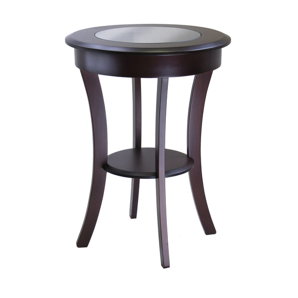 Winsome Wood Cassie Round Accent Table In Rich Cappuccino - Stylish Wood Design With Glass Top & Curved Legs Cappuccino Solid ,Composite Wood 40019-winsome-wood