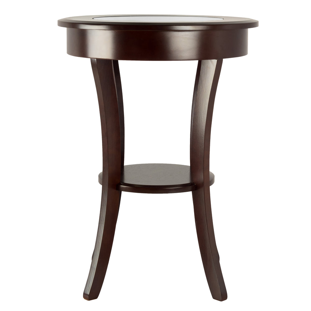 Winsome Wood Cassie Round Accent Table In Rich Cappuccino - Stylish Wood Design With Glass Top & Curved Legs Cappuccino Solid ,Composite Wood 40019-winsome-wood