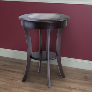 Winsome Wood Cassie Round Accent Table In Rich Cappuccino - Stylish Wood Design With Glass Top & Curved Legs Cappuccino Solid ,Composite Wood 40019-winsome-wood