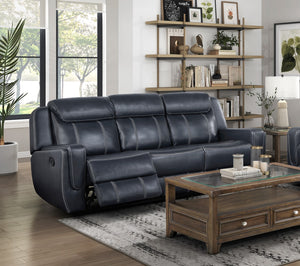 English Elm Modern Littleton 2pc Blue Reclining Sofa & Loveseat Set with USB Ports, Cupholders, Storage, Power B011S01262
