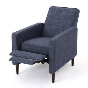 English Elm Christopher Knight Home® - Fabric Recliner Chair Mid-Century Modern Pushback Single Sofa with Tufted Cushion, Birch Legs, Cozy Comfort Dark Blue 60741.00DBL