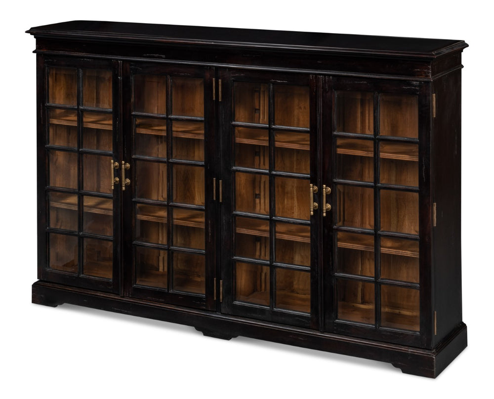 Sarreid Morgan Library Case - Elegant Solid Walnut With Ebony Finish, 4 Adjustable Shelves & Glass Doors Black  40029