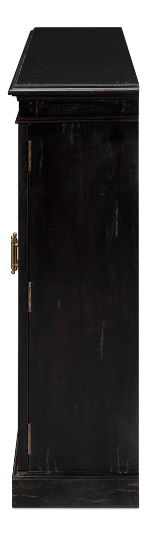 Sarreid Morgan Library Case - Elegant Solid Walnut With Ebony Finish, 4 Adjustable Shelves & Glass Doors Black  40029