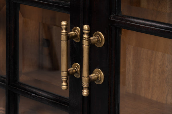 Sarreid Morgan Library Case - Elegant Solid Walnut With Ebony Finish, 4 Adjustable Shelves & Glass Doors Black  40029