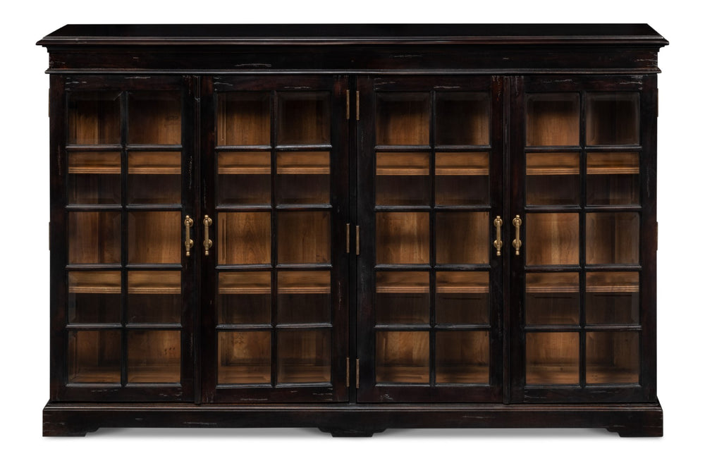 Sarreid Morgan Library Case - Elegant Solid Walnut With Ebony Finish, 4 Adjustable Shelves & Glass Doors Black  40029