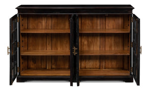 Sarreid Morgan Library Case - Elegant Solid Walnut With Ebony Finish, 4 Adjustable Shelves & Glass Doors Black  40029