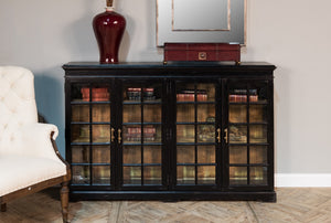 Sarreid Morgan Library Case - Elegant Solid Walnut With Ebony Finish, 4 Adjustable Shelves & Glass Doors Black  40029