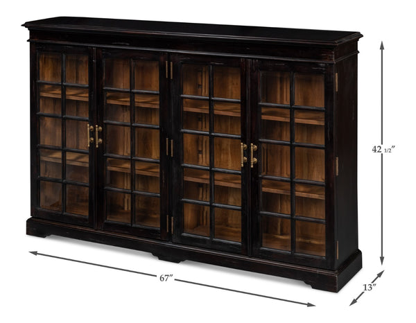 Sarreid Morgan Library Case - Elegant Solid Walnut With Ebony Finish, 4 Adjustable Shelves & Glass Doors Black  40029