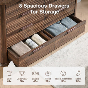 English Elm Fluted Wave Panel 7 Drawer Mdf Dresser Modern Bedroom Storage with Tv Stand Top T5326P425099