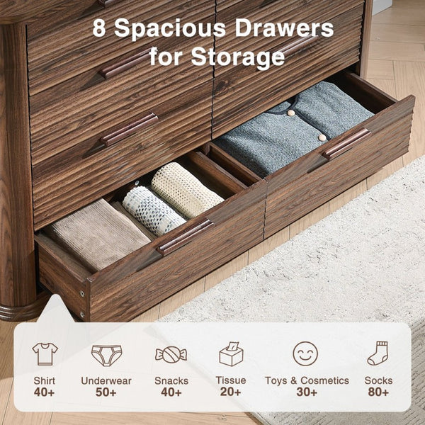 English Elm Fluted Wave Panel 7 Drawer Mdf Dresser Modern Bedroom Storage with Tv Stand Top T5326P425099