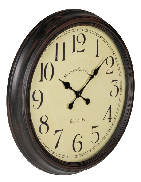 Cooper Classics Whitley Vintage Style Wall Clock with Aged Black Metal Frame and Glass Covered Face 40034