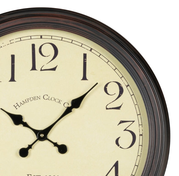 Cooper Classics Whitley Vintage Style Wall Clock with Aged Black Metal Frame and Glass Covered Face 40034