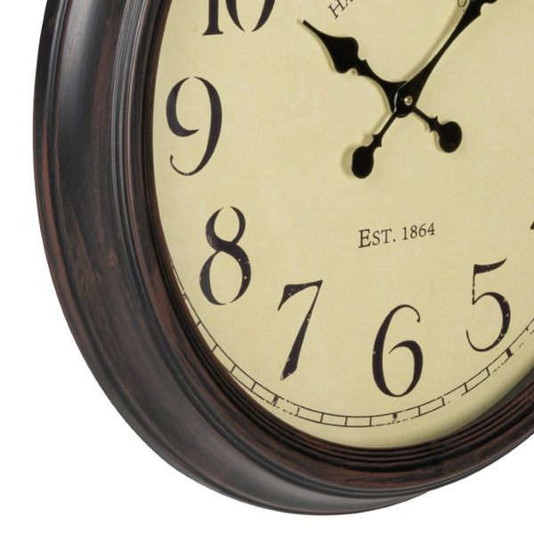 Cooper Classics Whitley Vintage Style Wall Clock with Aged Black Metal Frame and Glass Covered Face 40034