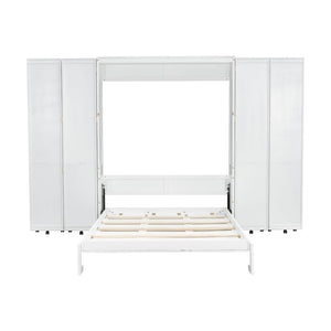 English Elm Queen Murphy Wall Bed with Hydraulic Lift and Push Pull Cabinet Storage Unit White LP000381AAK