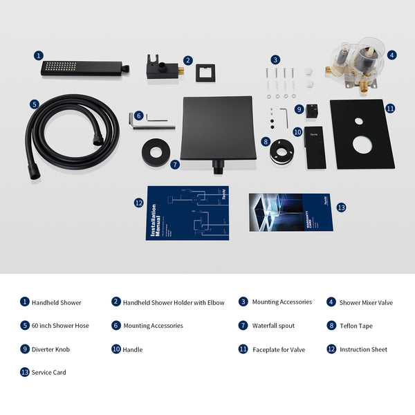 English Elm Male Npt Matte Black Waterfall Shower System With Handheld, High Flow Tub Faucet & Mixer Tap T3177P277545