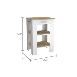 English Elm Brooklyn Two-tone Kitchen Island with Oak Top Open Shelves Drawer and Towel Rack B128P148882