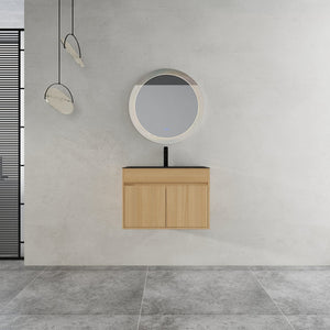 English Elm 28" Wall Mounted Bathroom Vanity with Gun-Gray Stainless Sink, Soft-Close Doors, Plywood, Oak Finish, KD W999P376889