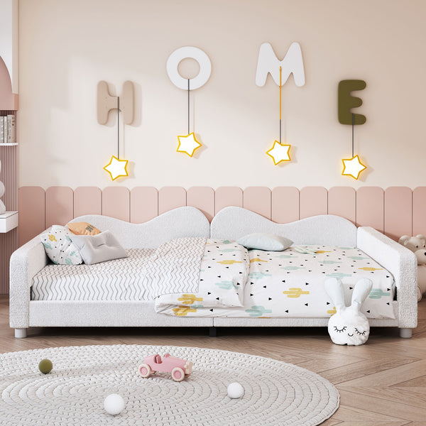 English Elm Full Sherpa Upholstered Daybed with Cloud-Shaped Backrest, No Box Spring Needed, Cozy Modern Sofabed White 57 L x 25.5 W x 8 H N733P234605K