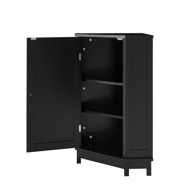 English Elm Black Triangle Corner Bathroom Cabinet with Adjustable Shelves, Modern MDF Storage for Towels & Supplies N725P333564B