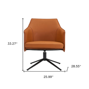 Homeroots 26" Terra Cotta And Black Faux Leather Swivel Lounge Chair   400509