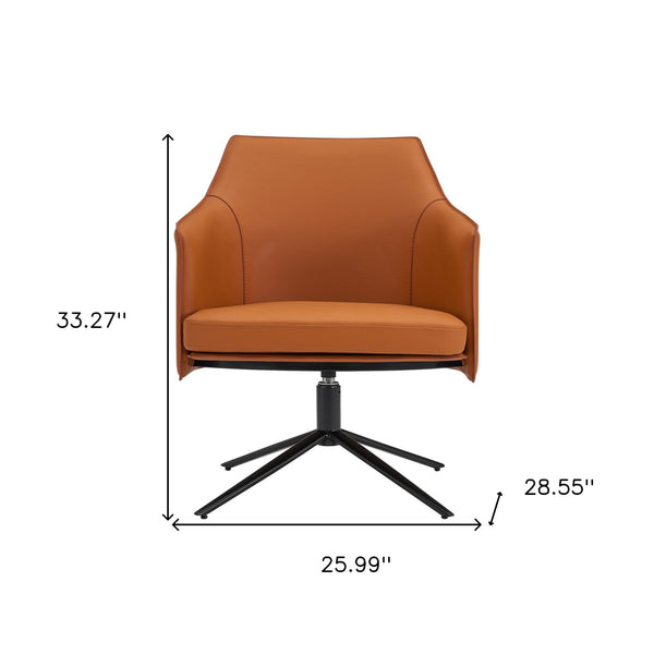 Homeroots 26" Terra Cotta And Black Faux Leather Swivel Lounge Chair   400509