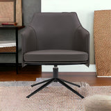 Homeroots 26" Gray And Black Faux Leather Swivel Lounge Chair   400510