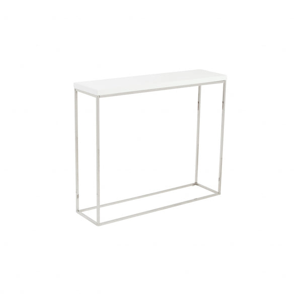 Homeroots 35" White And Silver Frame Console Table   400513