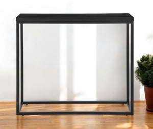 HomeRoots 35" Sleek Black Wood Console Table with Durable Steel Frame - Perfect for Narrow Spaces & Entryways 400514