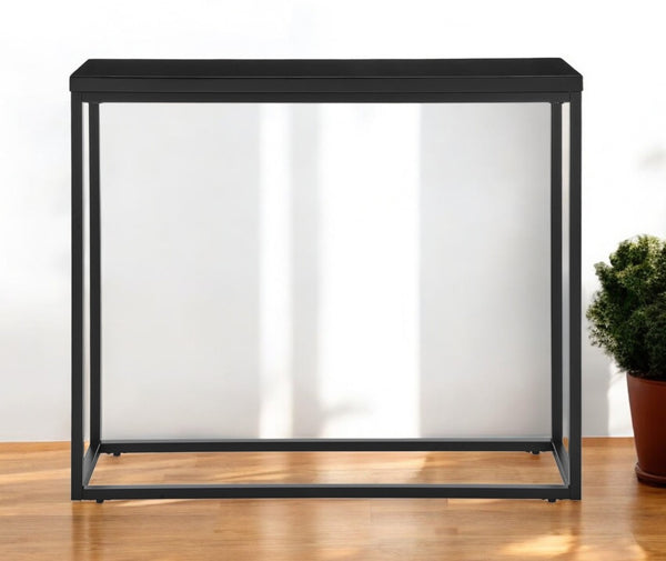 HomeRoots 35" Sleek Black Wood Console Table with Durable Steel Frame - Perfect for Narrow Spaces & Entryways 400514