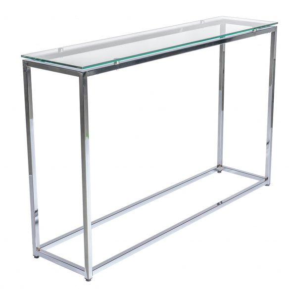 Homeroots 47" Clear And Silver Glass Frame Console Table   400517
