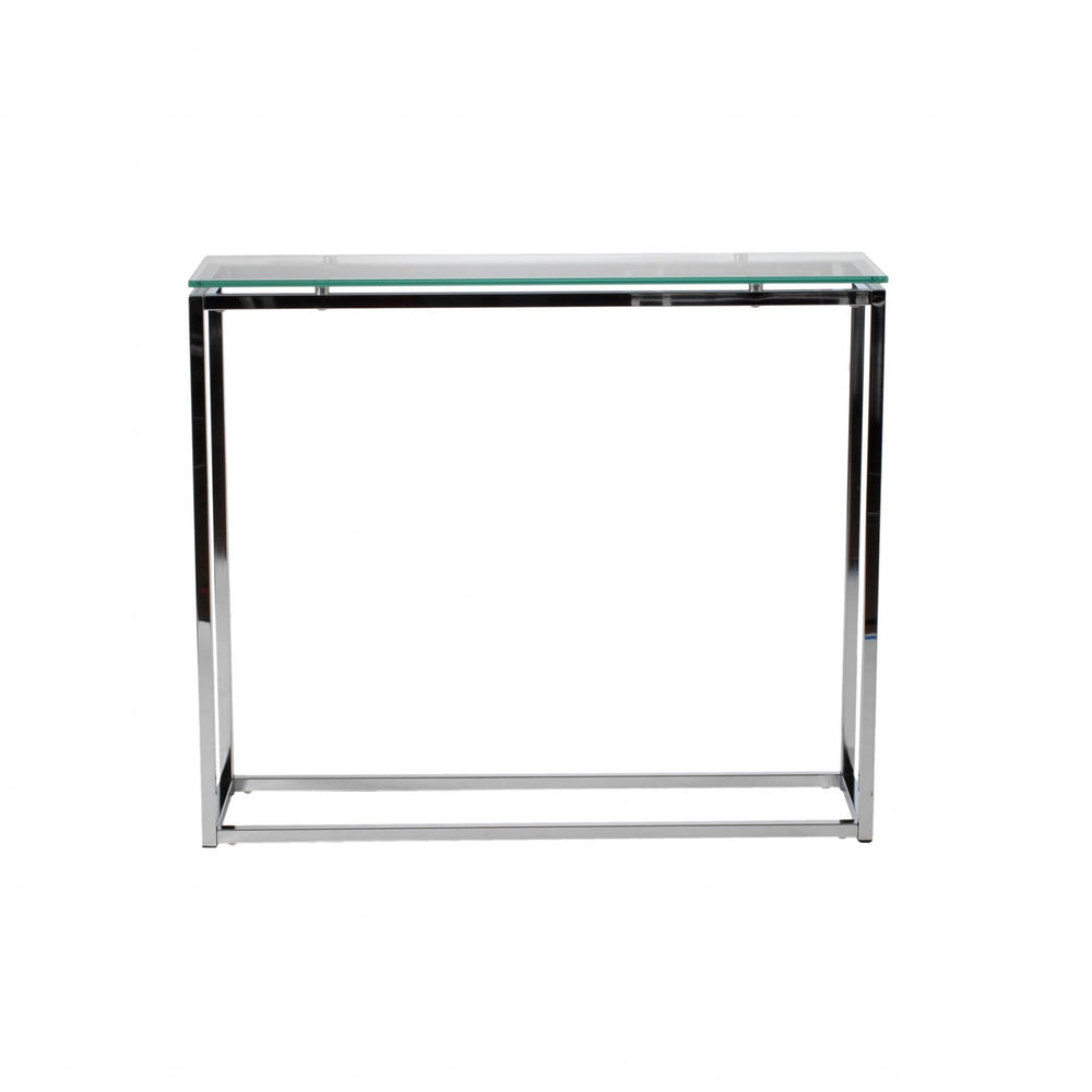 Homeroots 36" Clear And Silver Glass Sled Console Table   400518
