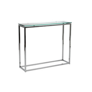 Homeroots 36" Clear And Silver Glass Sled Console Table   400518