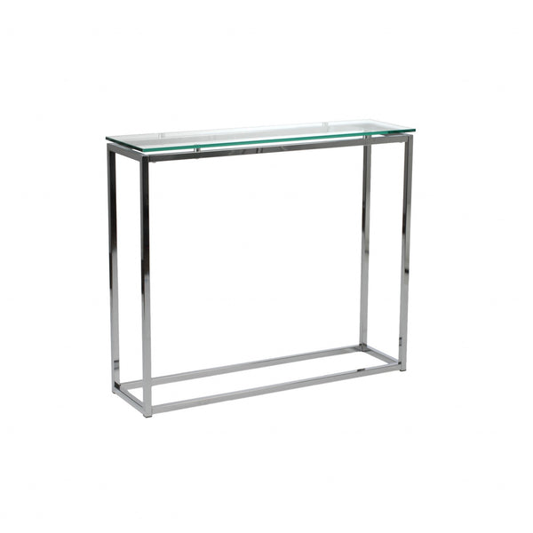 Homeroots 36" Clear And Silver Glass Sled Console Table   400518