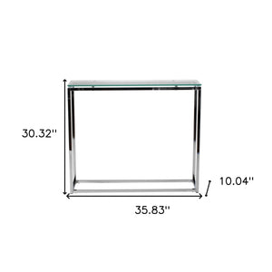 Homeroots 36" Clear And Silver Glass Sled Console Table   400518