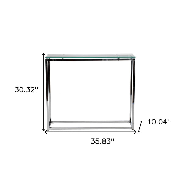 Homeroots 36" Clear And Silver Glass Sled Console Table   400518