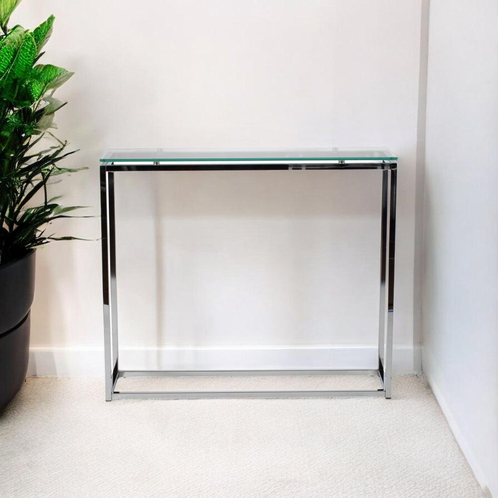 Homeroots 36" Clear And Silver Glass Sled Console Table   400518