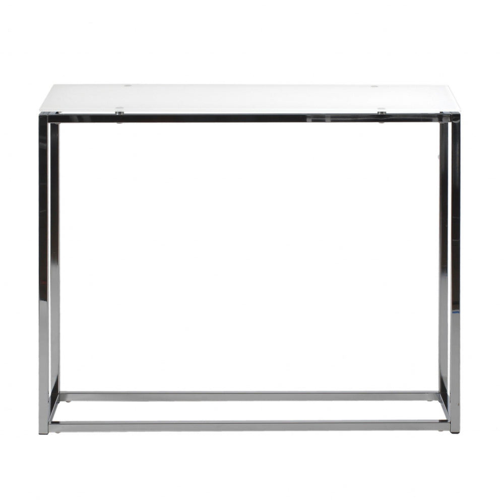 Homeroots 36" White And Silver Glass Frame Console Table   400521