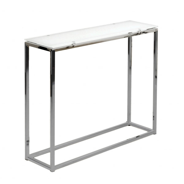 Homeroots 36" White And Silver Glass Frame Console Table   400521