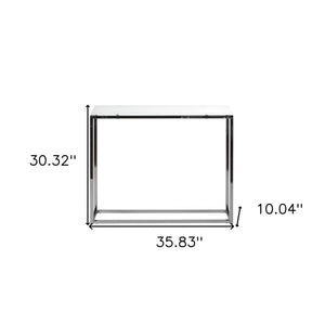 Homeroots 36" White And Silver Glass Frame Console Table   400521
