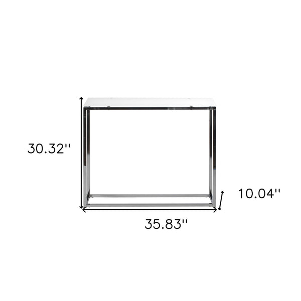 Homeroots 36" White And Silver Glass Frame Console Table   400521