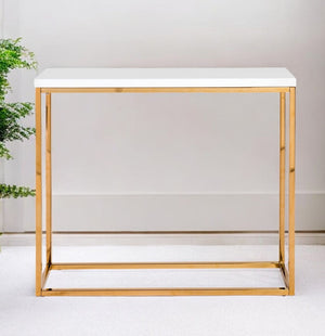 Homeroots 35" White And Gold Frame Console Table   400526