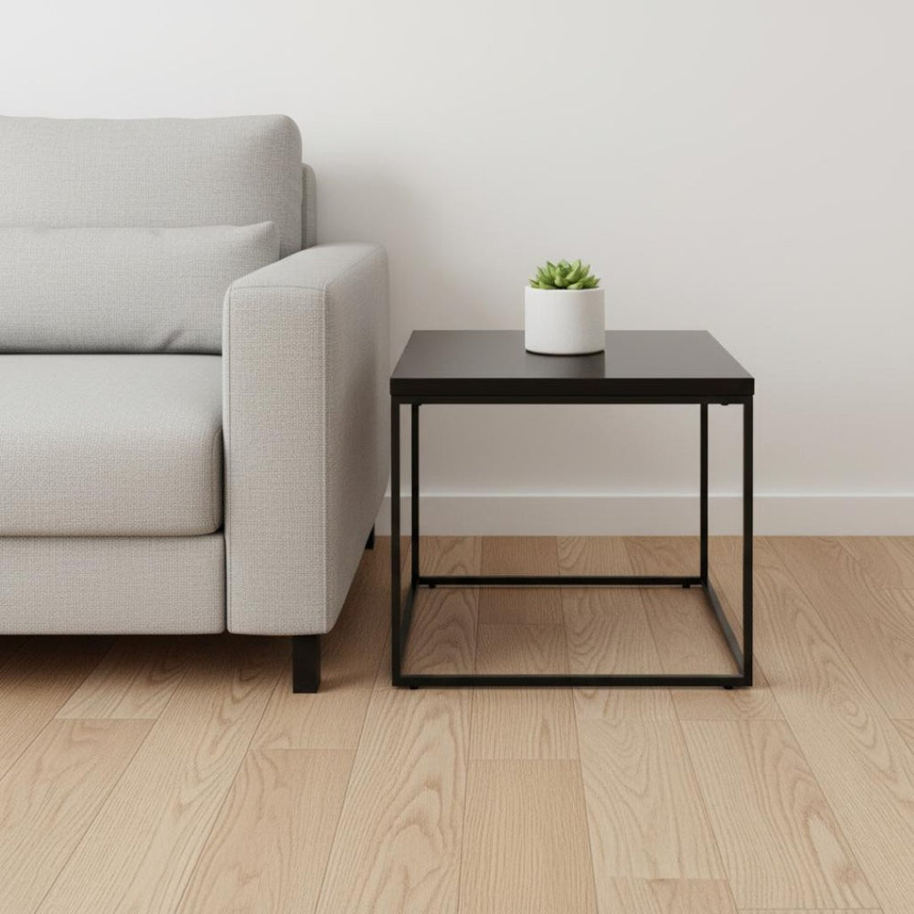 HomeRoots 20" Black Square End Table - Sleek Minimalist Design for Versatile Living Room & Bedroom Decor 400528