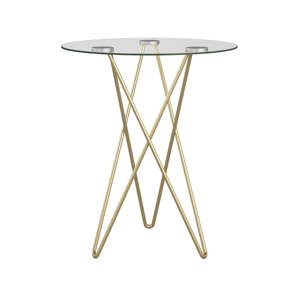 Homeroots Geometric Clear Glass And Gold Round Table   400529